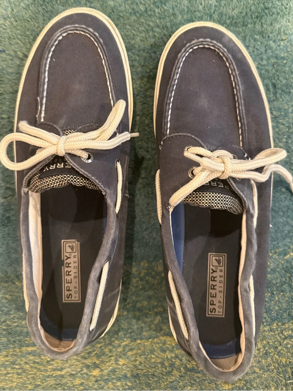 Sperry Navy Canvas Boat Shoes with Cream Laces